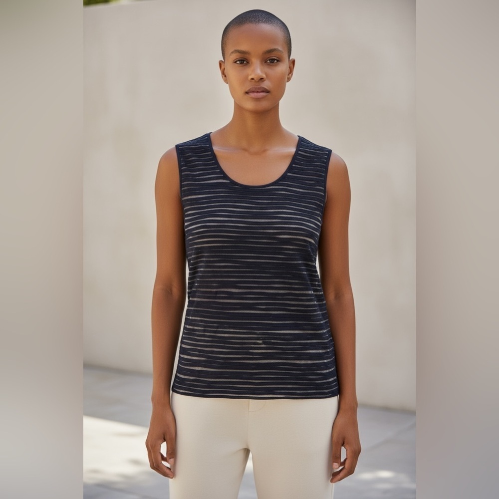 *30off3* Women's Black Striped V-Neck Sleeveless Tank Top S‎ - Picture 2 of 5